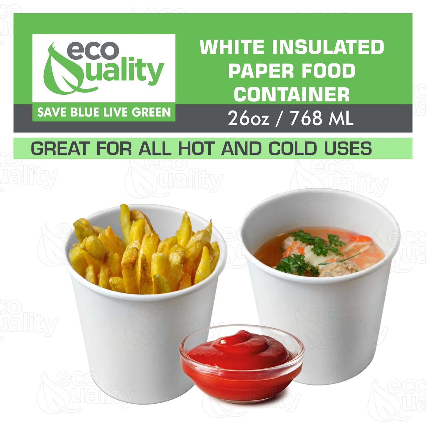 26oz Disposable White Paper Soup Containers Ice Cream Yogurt Cups
