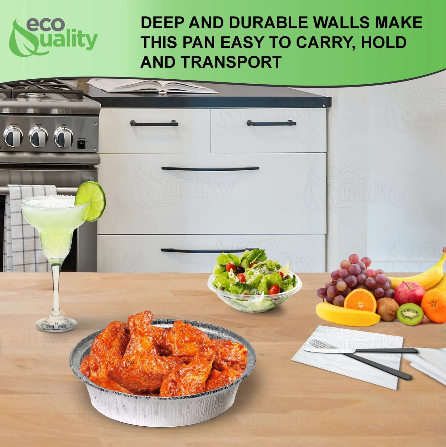 Restaurant Meal Prep Food Trucks Caterers Buffet serve Cold hot food affordable bulk economical commercial wholesale freezer safe reusable recyclable High Quality Recyclable Aluminum Take out to go container tin Round Foil Aluminum Pan ecoquality Baking Oven Cake Supplies heavy duty strong sturdy dinner lunch breakfast  entrees, appetizers, sides, or even desserts container hemmed edges silver stackable round leak proof  8 inches diameter 34 fluid ounces oz