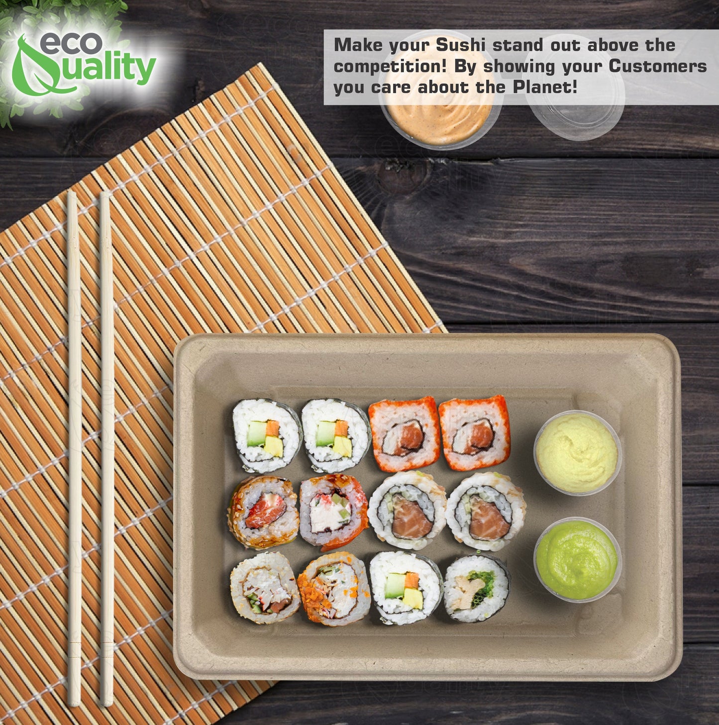 Compostable Packaging, Sustainable Sushi Tray, Eco-Friendly Food Packaging, Biodegradable Sushi Platter, Green Packaging Solution, Environmentally Friendly Tray, Zero-Waste Sushi Packaging, Bioplastics Sushi Tray, Earth-Friendly Sushi Container, Organic Waste Composting, Biodegradable Food Service, Natural Fiber Sushi Platter, Eco-conscious Sushi Packaging, Compostable Takeout Container