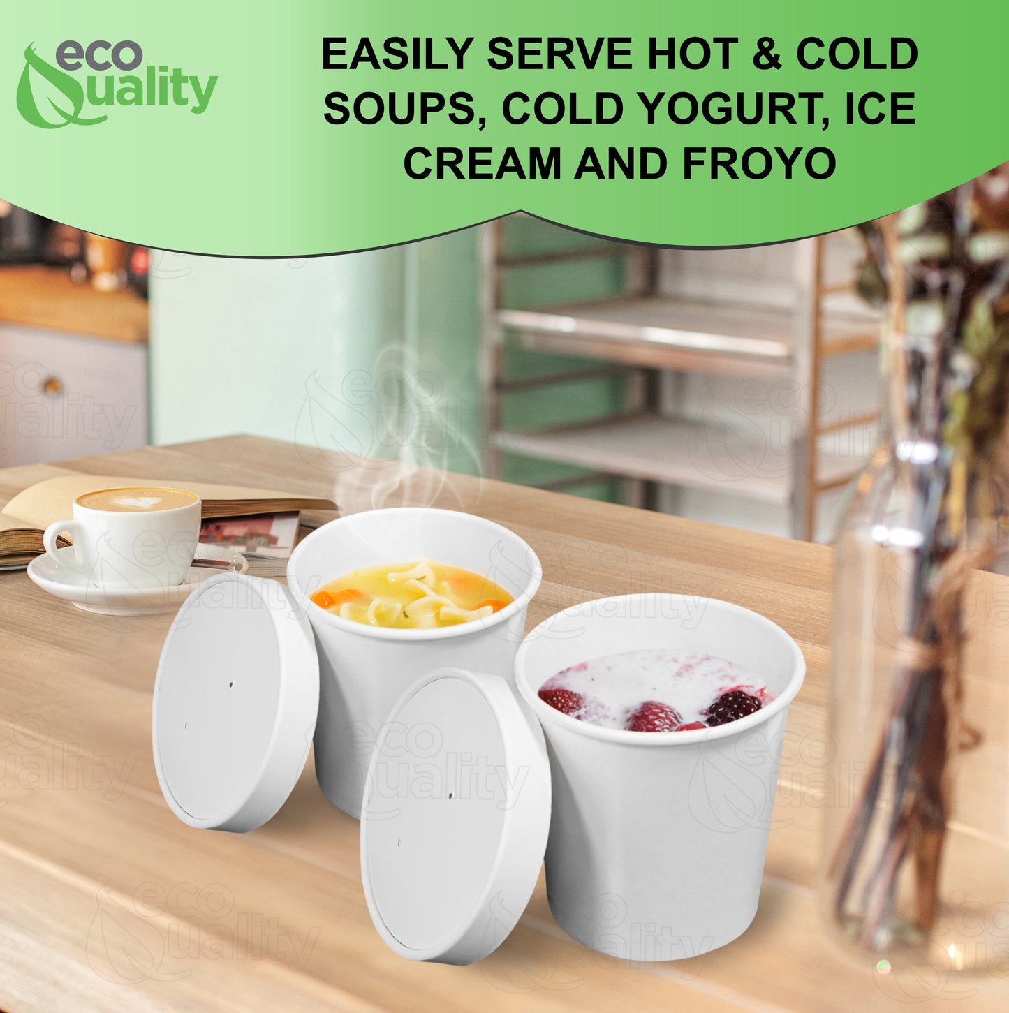 16oz Disposable White Paper Soup Containers Ice-Cream Paper Cup With Vented Lids