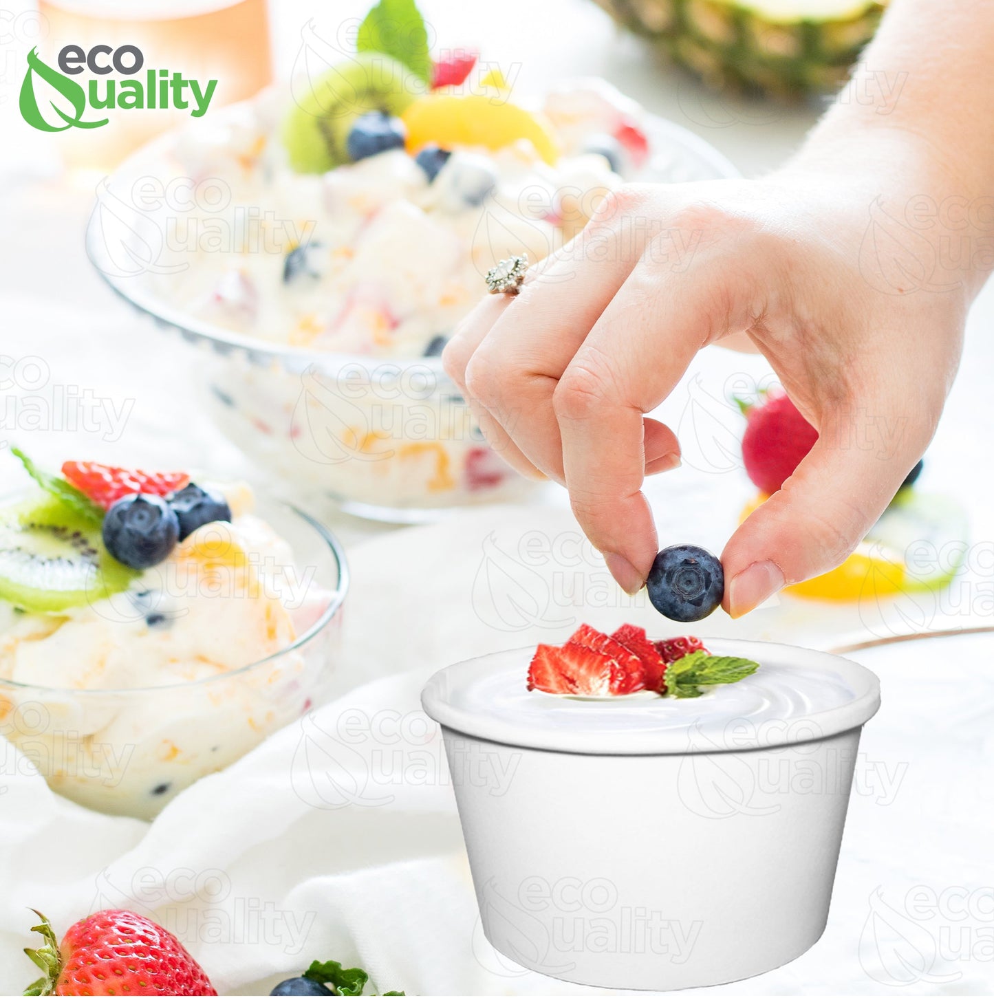 Disposable White Paper Soup Containers Ice-Cream Paper Cup With Vented Lids