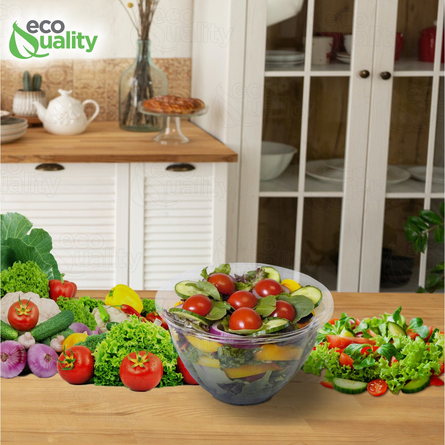 48oz Crystal Clear Plastic Disposable Salad Bowls with Lids To-Go with Lids Meal Prep Container