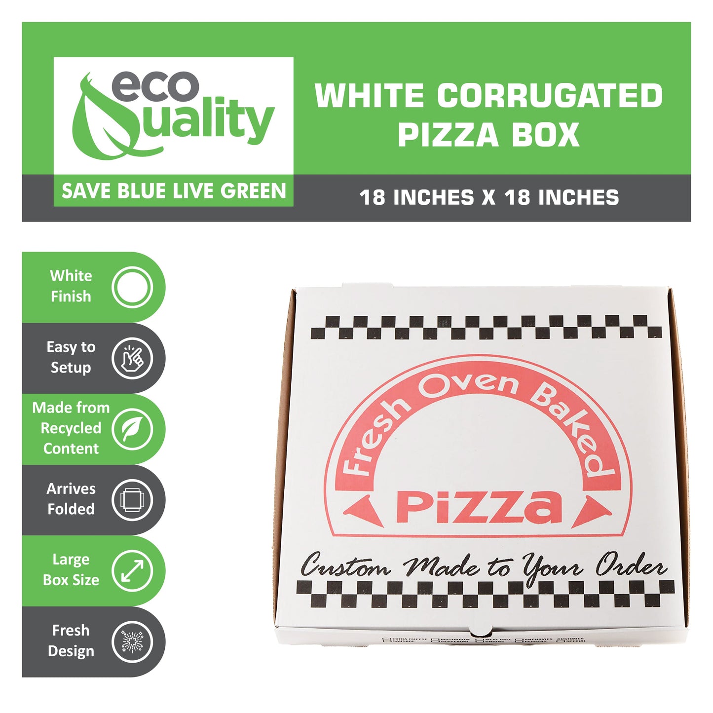 18" x 18" White Corrugated Design Cardboard Perfect Pizza Recyclable Boxes