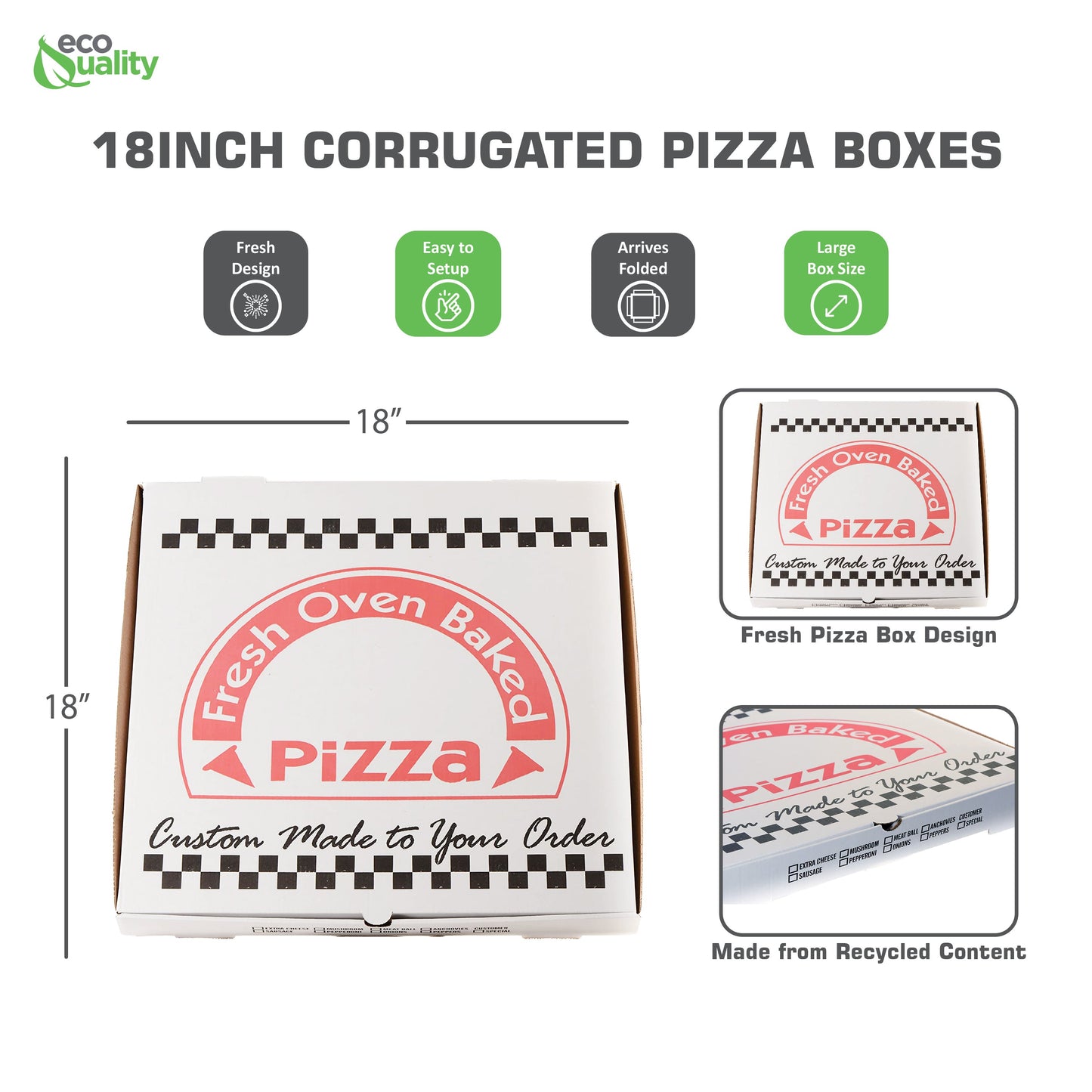 18" x 18" White Corrugated Design Cardboard Perfect Pizza Recyclable Boxes