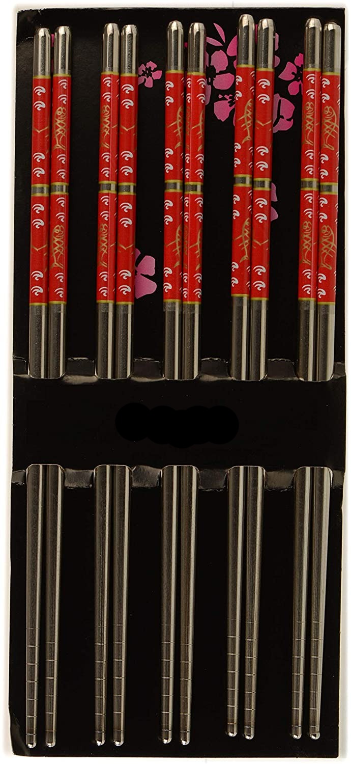 Premium Reusable Stainless Steel Chopsticks Great for Dinner, Kitchen, Ramen, Dishwasher Safe 8.8"