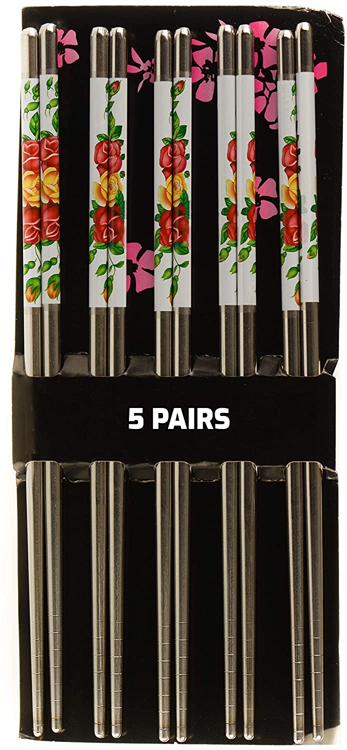 Premium Reusable Stainless Steel Chopsticks Great for Dinner, Kitchen, Ramen, Dishwasher Safe 8.8"