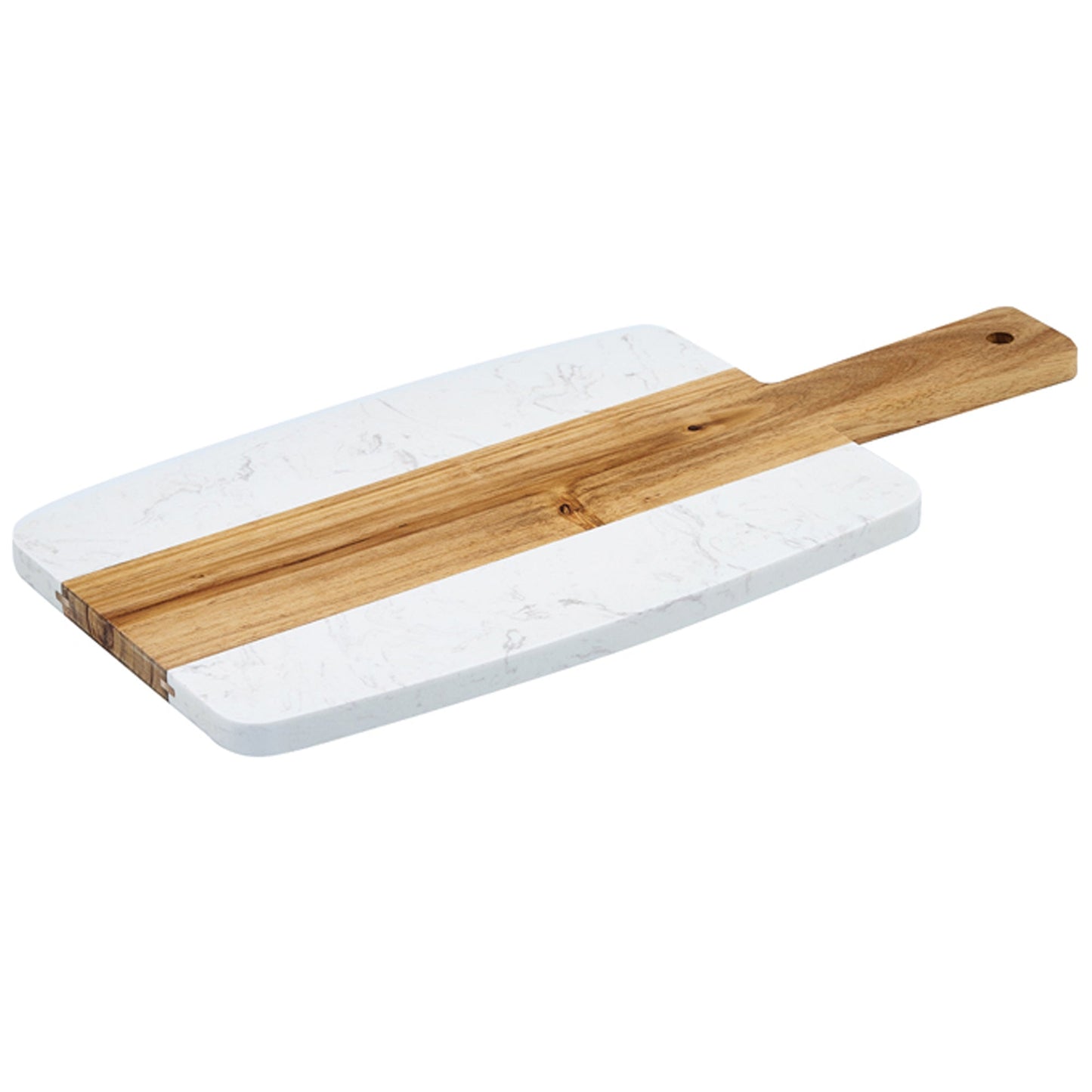 EcoQuality 10-3/4" x 7-1/4" Marble and Wood Serving Board with 4-3/8" Handle