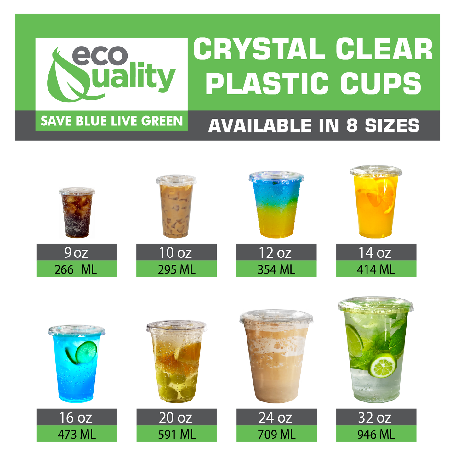 20oz Disposable Pet Clear Plastic Smoothie Cups with Clear Flat Lids