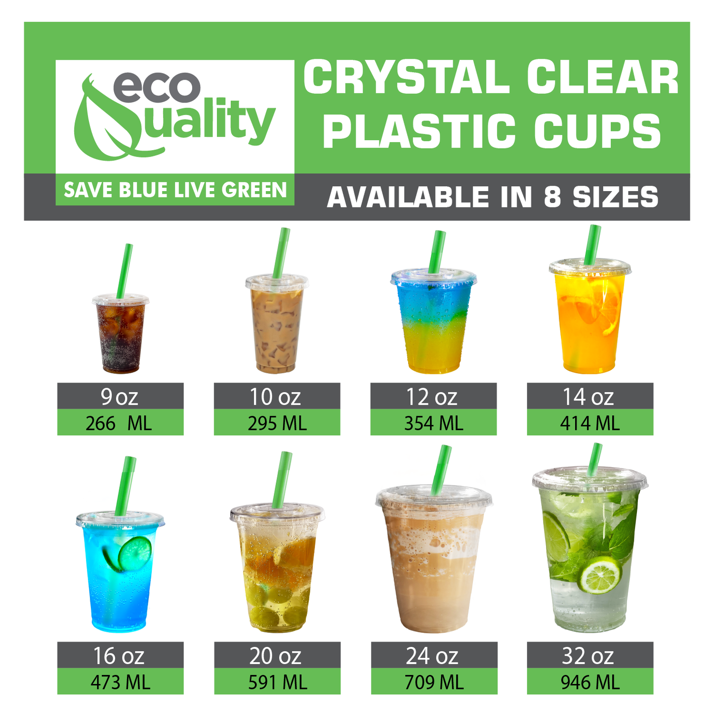 20oz Disposable Pet Clear Plastic Smoothie Cups with Clear Flat Lids and Color Straws