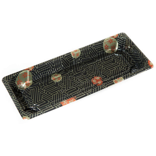 TZ-001 Disposable Black Sakura Design Take Out Sushi Trays 8 3/4" X 3 3/4" X 7/8"