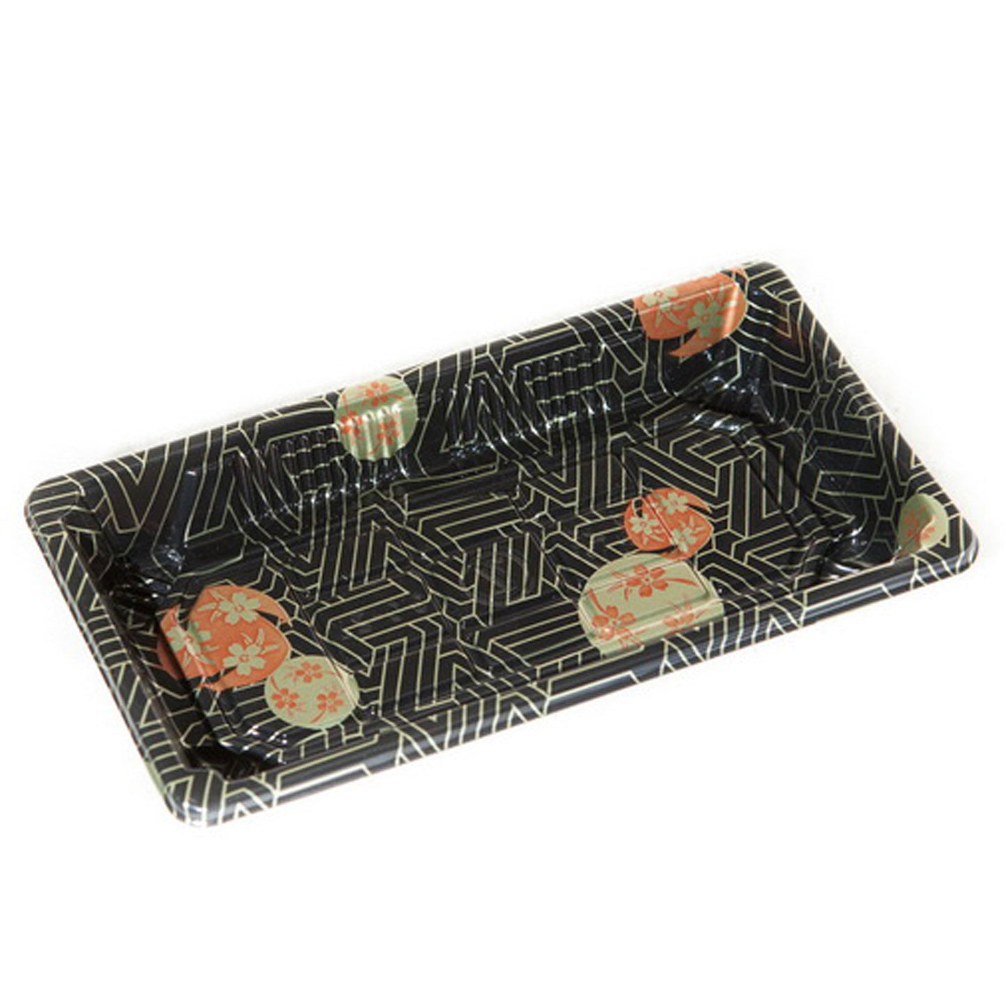 TZ-0.6 Disposable Black Sakura Design Take Out Sushi Trays 6 3/8" X 3 1/2" X 3/4"