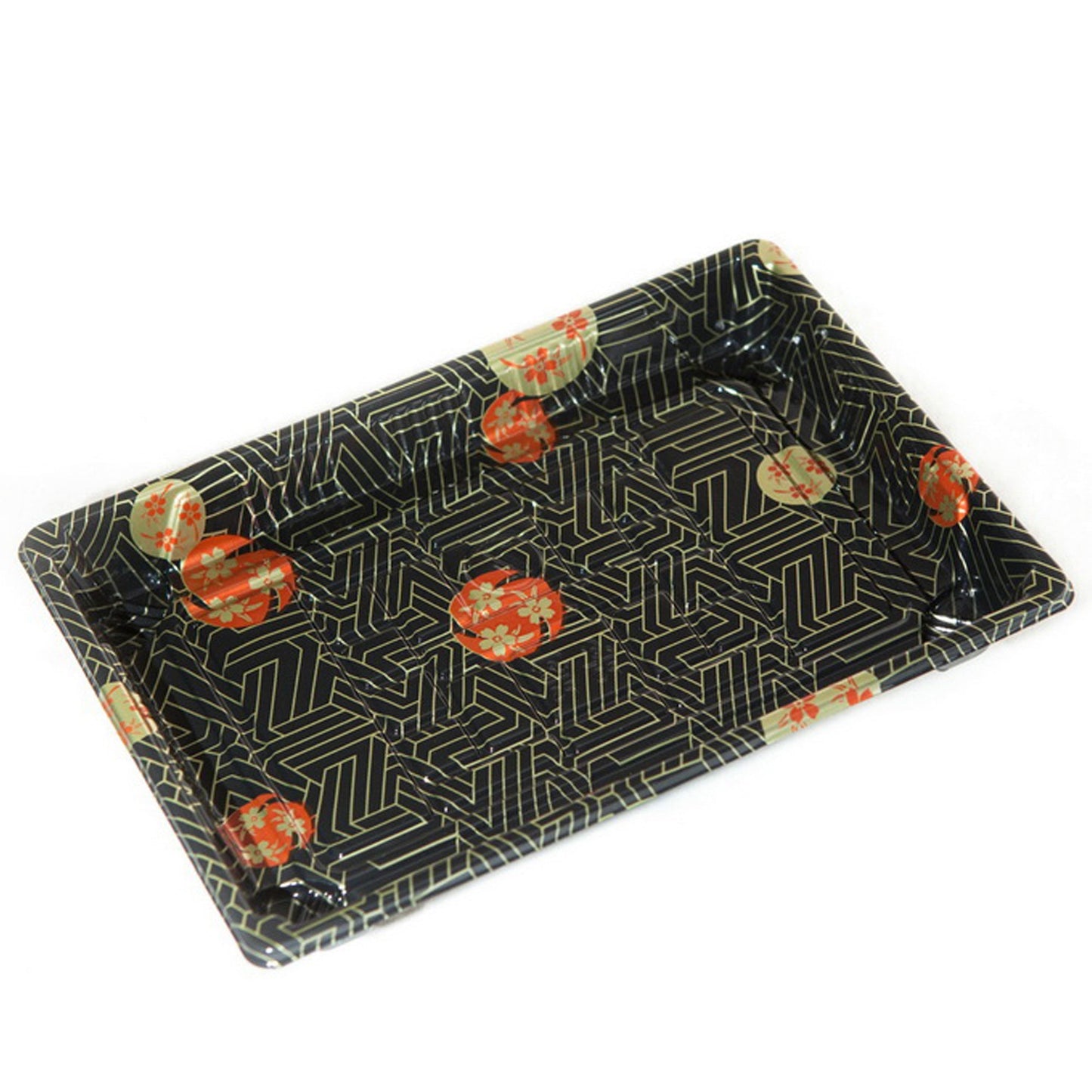 TZ-010 Disposable Black Sakura Design Take Out Sushi Trays 7 3/8" X 5 1/8" X 7/8"