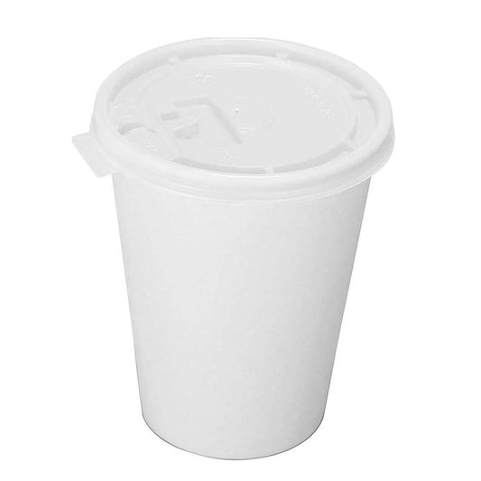 12oz Disposable White Paper Hot Cold Cups with White Flat Lids