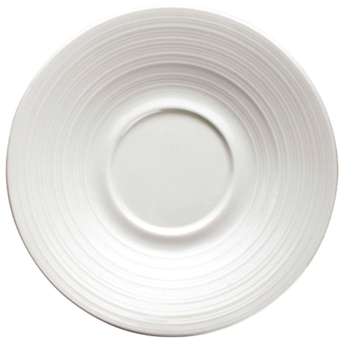 6 inch porcelain white saucer support plate with linear embossment design microwave and dishwasher safe easy to use and clean stackable chip stain and scratch resistant