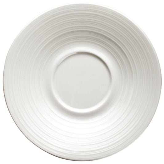 6 inch porcelain white saucer support plate with linear embossment design microwave and dishwasher safe easy to use and clean stackable chip stain and scratch resistant