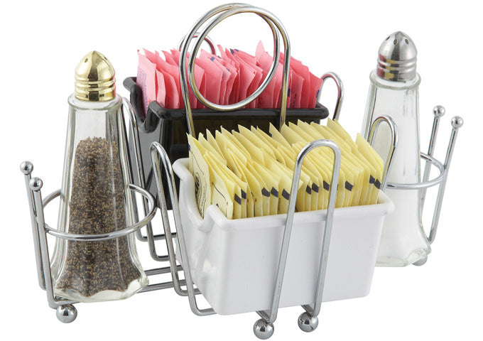 Chrome Plated Cruet Rack for Salt/Pepper Shaker & Sugar Packets