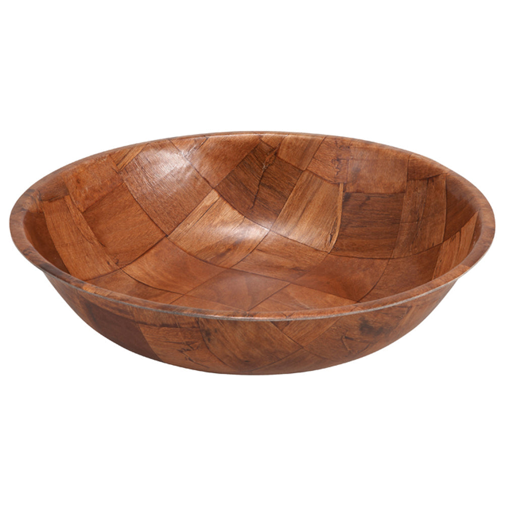 14" Wooden Woven Mahogany Salad Dinnerware Bowls