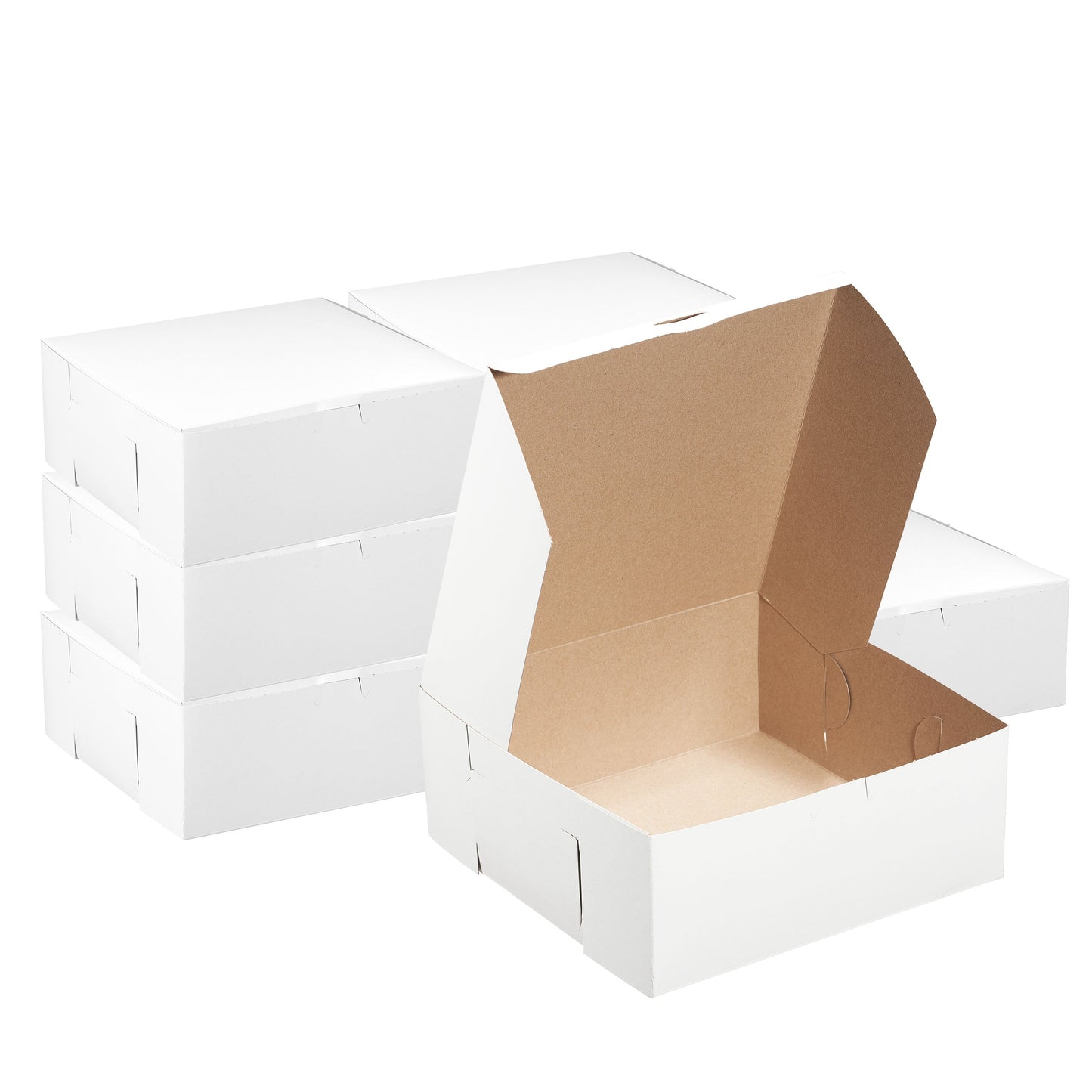 White Kraft Paperboard for Home or Retail  White Bakery Pastry Boxes  Restaurant Food Trucks Caterers take out sustainable  Recyclable for Pastries  Pies  Paper Cardboard  Gift Box  Ecofriendly  Cookies  Catering Restaurant Cafe Buffet Event Party  Cakes  Baby Shower  affordable bulk economical commercial wholesale  14" x 14" x 5" inches donuts