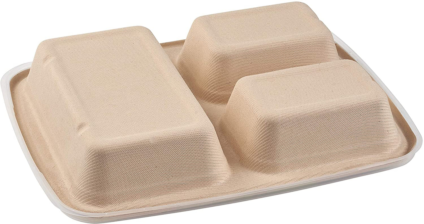 Compostable 36oz 3 Compartment Food Storage Container with Lids Sugarcane