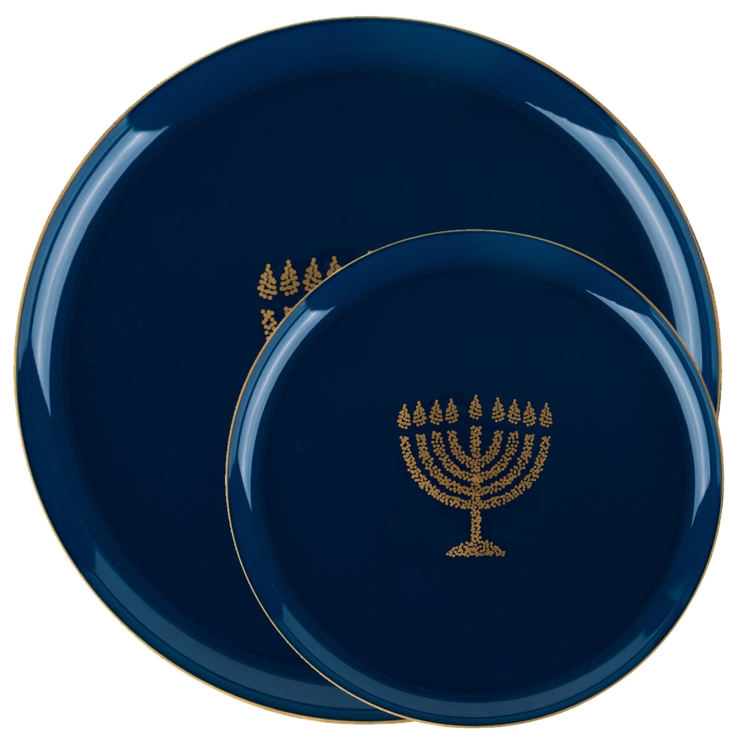 Disposable Fancy Chanukah Hanukkah Glitter Plastic Dinner 10"/Dessert 6.3" Plates Combo Blue/Gold