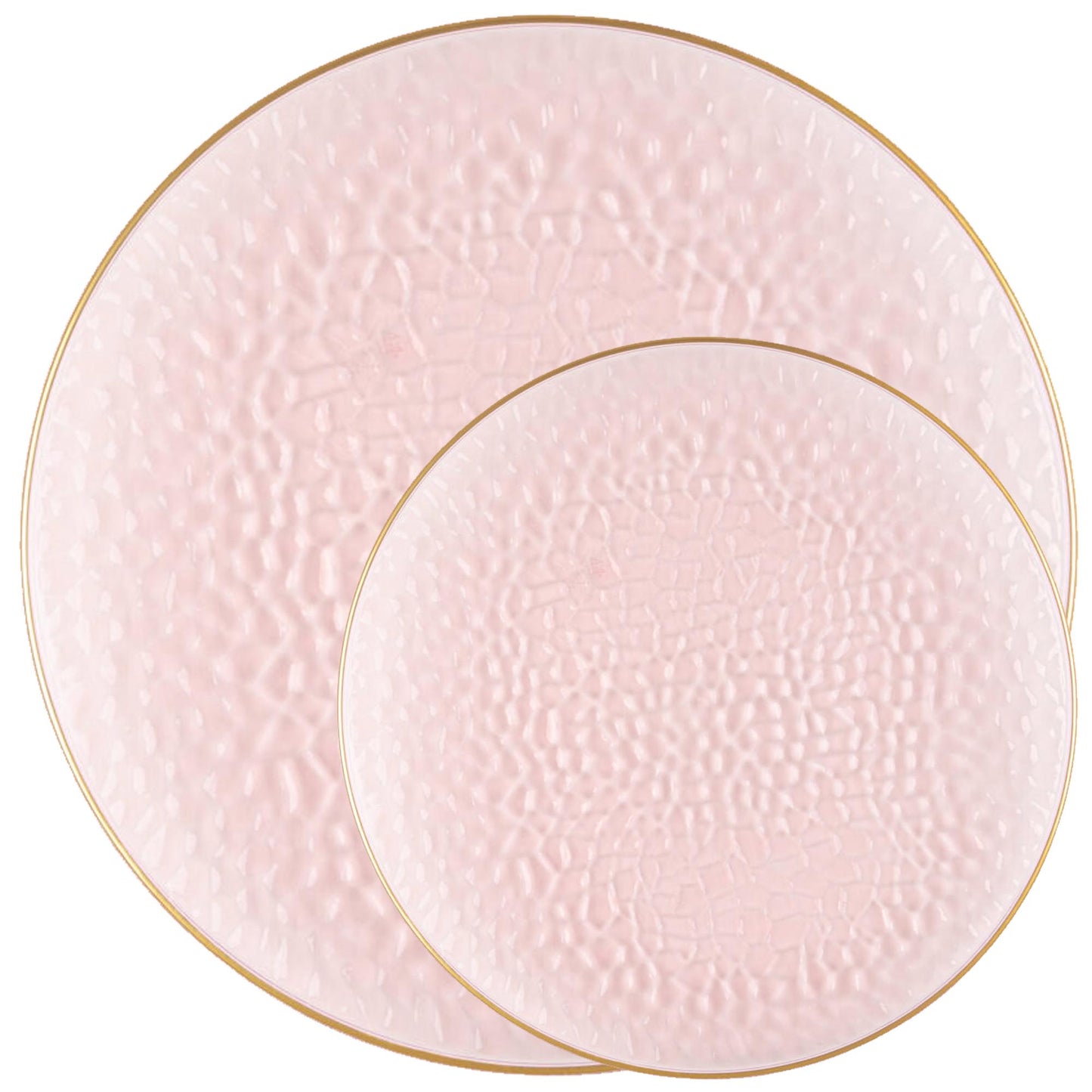 Plastic Hammered Pink Dinner Plates Gold Rim Combo Party Set