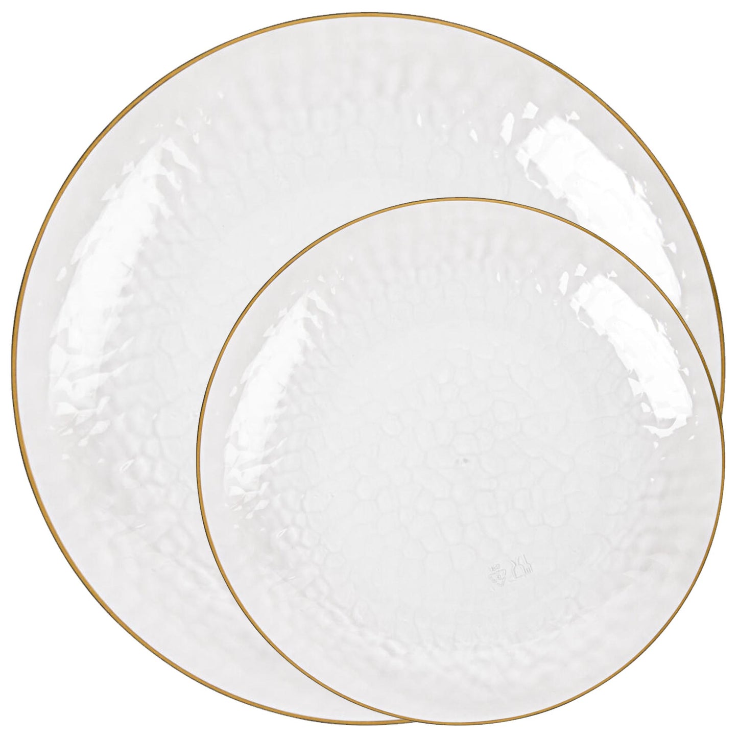 Plastic Tableware Clear Plate Gold Rim Hammered Transparent Organic Collection Dinner Party Set