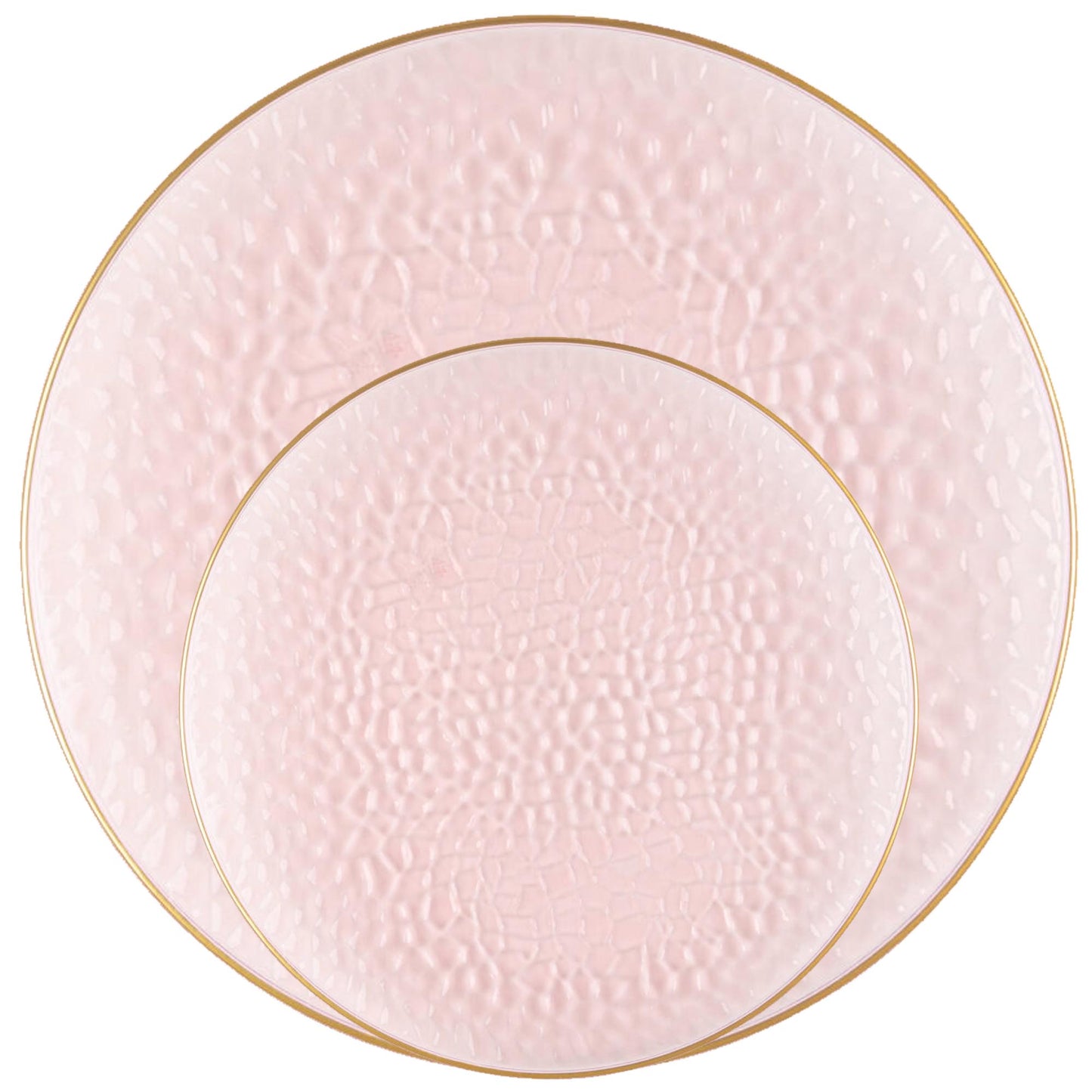 Plastic Hammered Pink Dinner Plates Gold Rim Combo Party Set