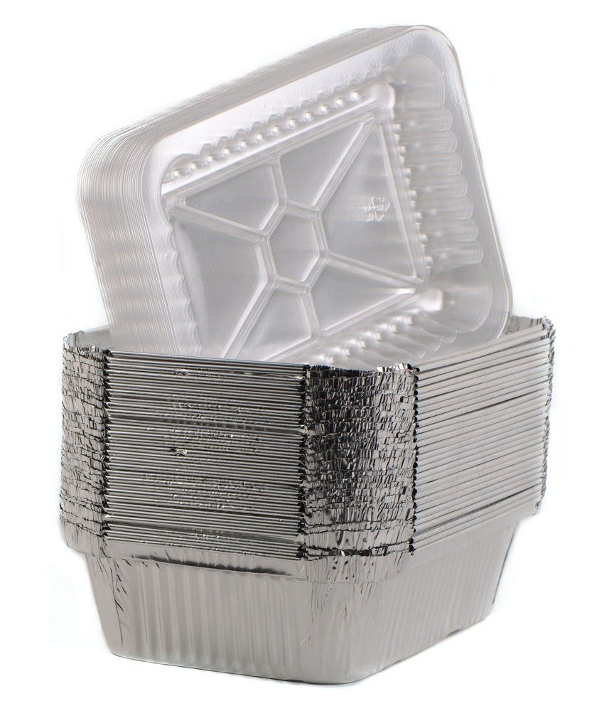 Aluminum Pan Oblong Take Out Foil Baking Containers with Dome Lids (1LB, 1 1/2LB, 2 1/2LB) (Shallow & Deep)