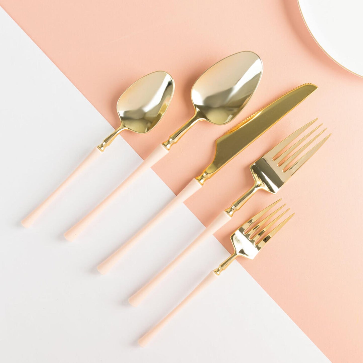 Plastic Dinner Forks Pink and Gold Infinity Flatware Collection