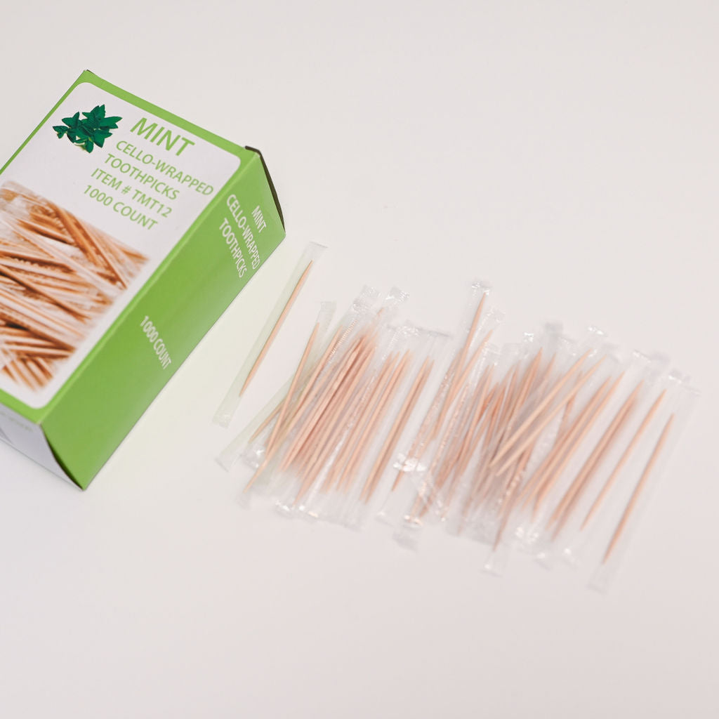 Mint Wooden Toothpicks Individually Wrapped - Easy to use Dispenser - Great for Parties, Catering, Dinner, Lunch, Restaurants, Offices, Fruit Cocktails, Dessert, Barbecue and Teeth Cleaning