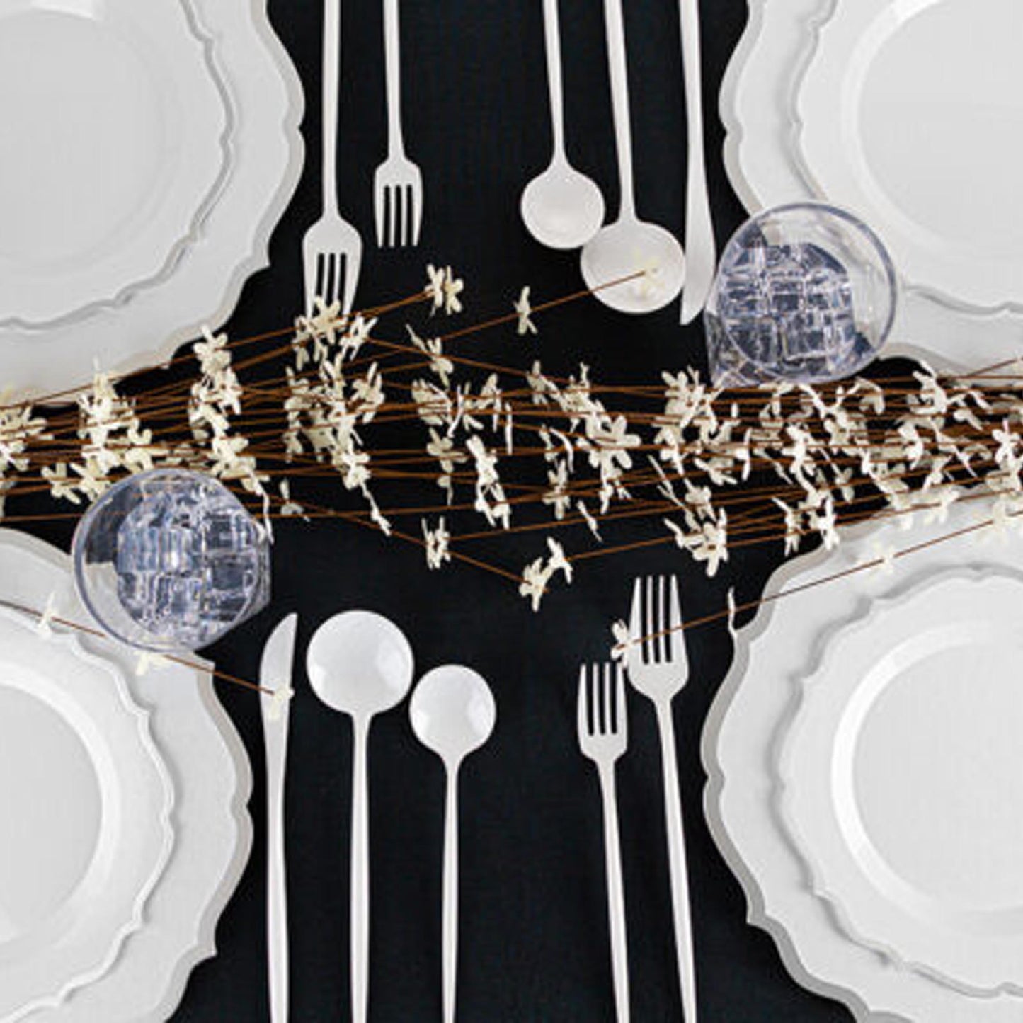 7.5" Disposable Fancy White Plastic Salad Plates Silver Rim Contemporary Collection