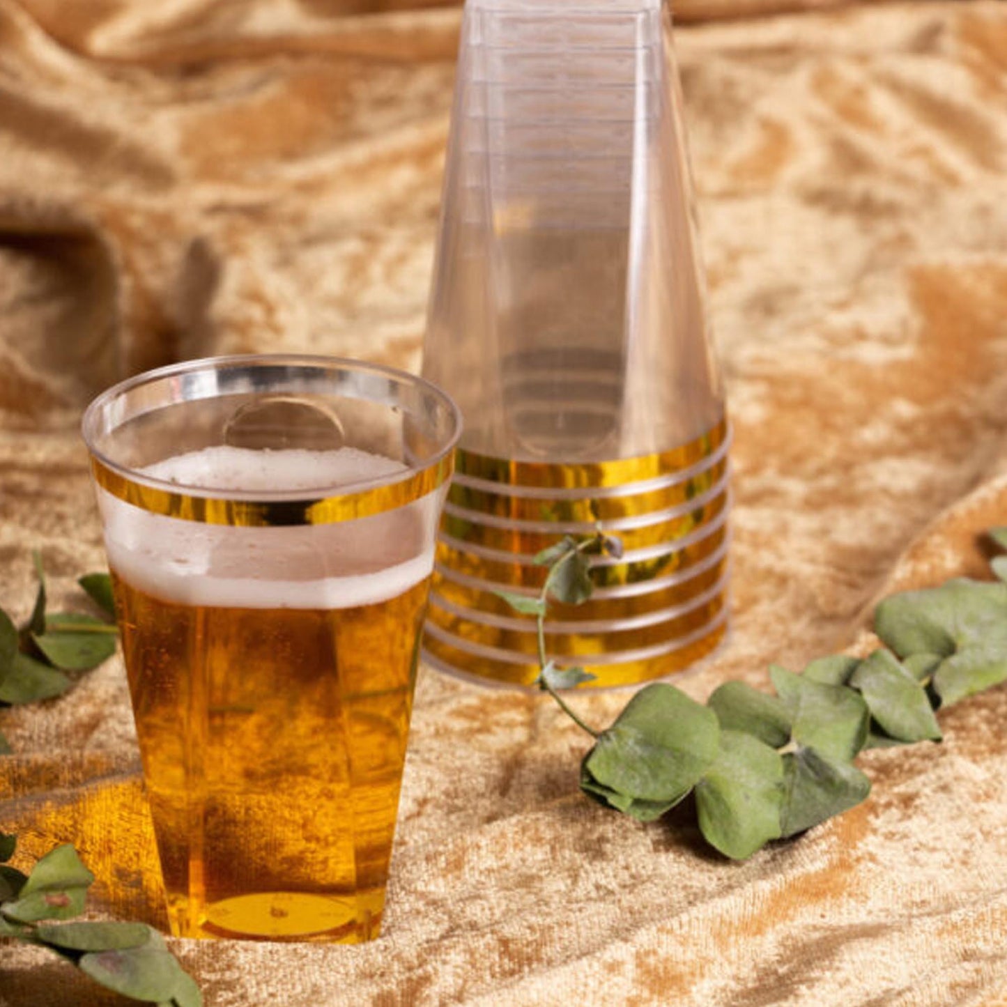 10oz Clear Gold Rim Plastic Square Tumblers