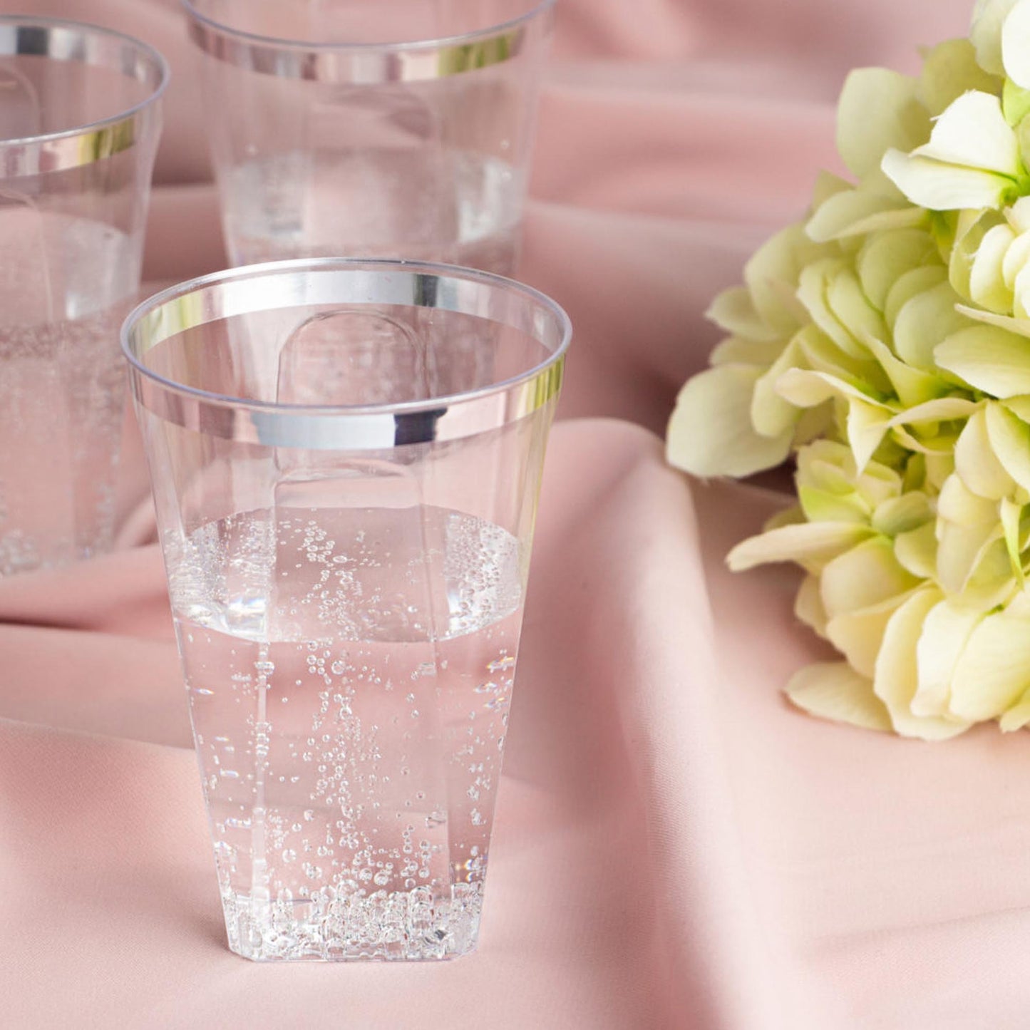 10oz Clear Silver Rim Plastic Square Tumblers