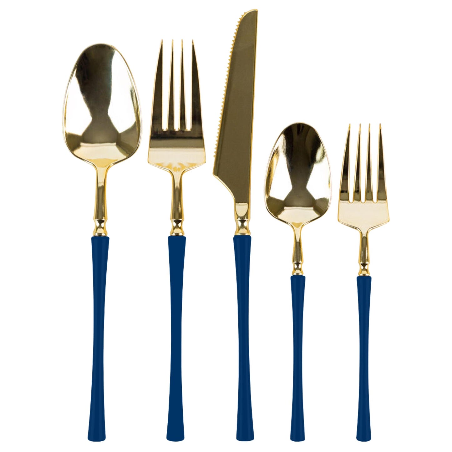 Plastic Dinner Forks Navy Blue and Gold Infinity Flatware Collection