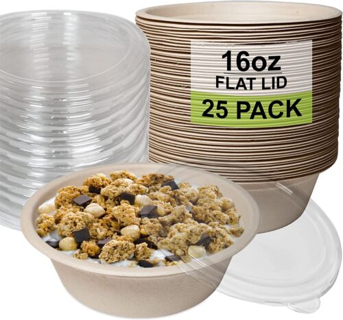 poke bowl breakfast bowl disposableproducts Microwavesafe LeakResistant bowl soupbowl Biodegradable Bowls sugarcane bowl ice cream bowl disposable bowl heavyduty bowl cereal bowl 16 ounces 16oz togo bowl with lids