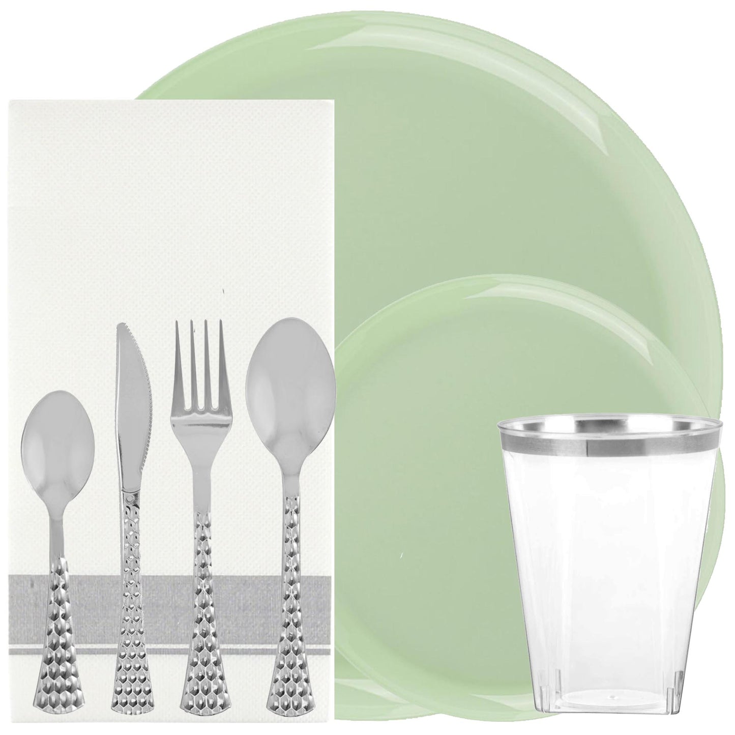 Plastic Tableware Mint Green Plates Edge Collection Dinner Party Set