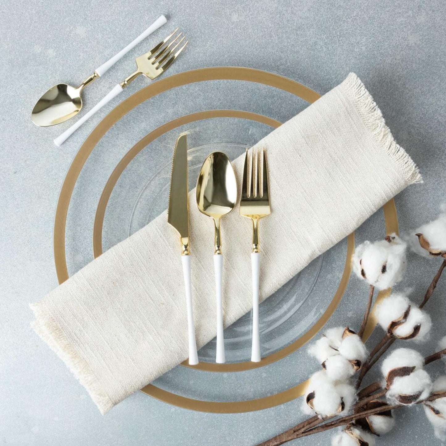 Plastic Salad Forks White and Gold Infinity Flatware Collection