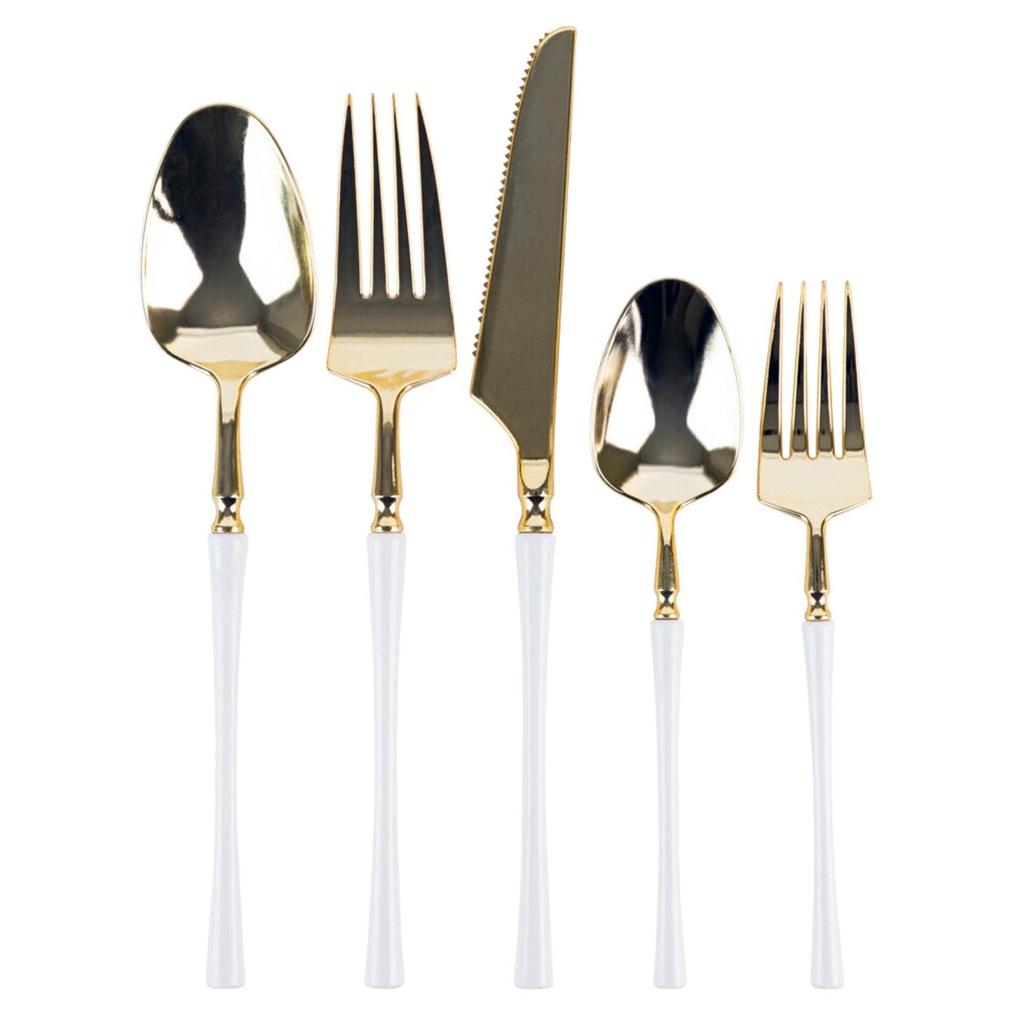 Plastic Soup Spoons White and Gold Infinity Flatware Collection