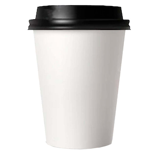 16oz Disposable White Paper Hot Cold Cups with Black Dome Lids